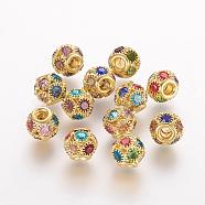 Brass Beads, with Grade A Rhinestone, Rondelle, Golden, Colorful, 14x12mm, Hole: 4.8mm(RB-K050-14mm-A02)