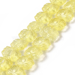 Transparent Glass Beads Strands, Lotus, Yellow, 10x14x7mm, Hole: 0.8mm, about 38pcs/strand, 14.17 inch(36cm)(GLAA-F114-01D)