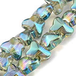 Full Rainbow Plated Electroplate Transparent Glass Beads Strands, Butterfly, Aquamarine, 8x10x6mm, Hole: 1mm, about 90pcs/strand, 10.08 inch(25.6cm)(EGLA-G037-11A-FR03)
