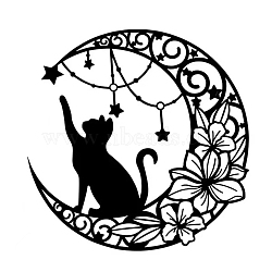 Iron Wall Decoration, Moon with Cat, Black, 300x300mm(PW-WGA6F4E-01)