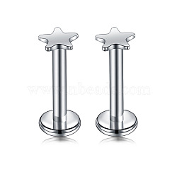 Star Stainless Steel Threadless Labrets, 17 Gauge Piercing Studs Jewelry for Women Men, Stainless Steel Color, 8mm, Pin: 1.2mm(WG955BE-03)