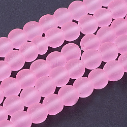 Transparent Glass Bead Strands, Frosted, Round, Pearl Pink, 6mm, Hole: 1.3~1.6mm, about 140pcs/strand, 31.4 inch(GLAA-S031-6mm-20)
