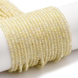 Electroplate Transparent Glass Beads Strands, Rainbow Plated, Faceted Round, Light Goldenrod Yellow, 2mm, Hole: 0.7mm, about 184~187pcs/strand, 14.45''(36.7cm)(GLAA-H021-01A-FR04)