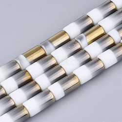 Half Electroplate Opaque Glass Beads Strands, Column, Creamy White, 19.5~20x10mm, Hole: 1.4mm, about 17pcs/strand, 13.38 inch(X-EGLA-S177-02H)