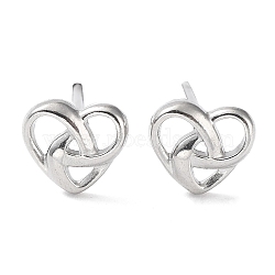 Non-Tarnish 304 Stainless Steel Stud Earrings, Hollow Heart, Stainless Steel Color, 7x6.5mm(EJEW-Q788-08P)