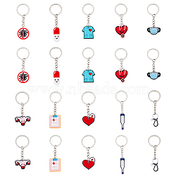 20Pcs Medical Theme Pattern PVC Plastic Pendants Keychain, with 304 Stainless Steel Findings, Mixed Color, 7~9cm, 10 style, 2pcs.style, 20pcs/set(KEYC-PH01458)