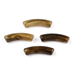 Opaque Acrylic Beads, Two Tone Color, with Glitter Powder, Curved Tube, Coconut Brown, 32x10x8mm, Hole: 1.8mm(X-MACR-N009-020D)