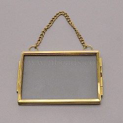 Brass Glass Hanging Photo Frame, DIY Artwork Display Frame for Dried Plant Specimen Pressed Flowers, Rectangle, Antique Bronze, 110x82x7mm(AJEW-WH0017-26G)