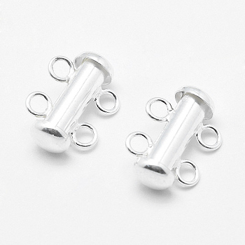 Sterling Silver Slide Lock Clasps, Peyote Clasps,, Silver, 14~15x11x6mm, Hole: 2mm