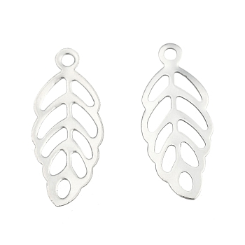 Leaf 201 Stainless Steel Charm Pendants, Smooth Surface, Stainless Steel Color, 13x5.5x0.5mm, Hole: 1mm