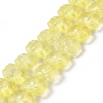 Transparent Glass Beads Strands, Lotus, Yellow, 10x14x7mm, Hole: 0.8mm, about 38pcs/strand, 14.17 inch(36cm)