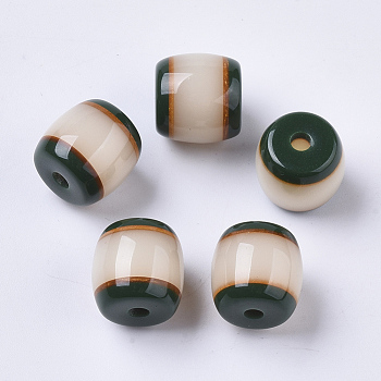 Resin Beads, Imitation Goat Cavel, Column, Dark Green, 11.5x11.5mm, Hole: 2mm