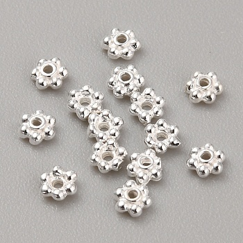 925 Sterling Silver Spacer Beads, 6-Petal Flower, Silver, 3x1mm, Hole: 0.7mm