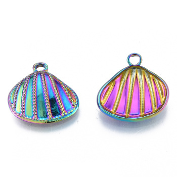 Ion Plating(IP) 304 Stainless Steel Pendants, Shell Shape, Rainbow Color, 21.5x22x4.5mm, Hole: 3mm