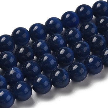Cat Eye Beads, Round, Dark Blue, 8mm, Hole: 1mm, about 15.5 inch/strand, about 49pcs/strand