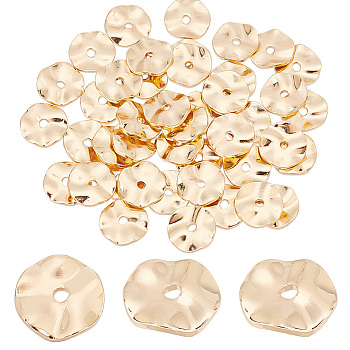 Elite 50PCS Brass Beads, Flat Round Shape, Long-Lasting Plated, Real 14K Gold Plated, 8x1.5mm, Hole: 1.2mm