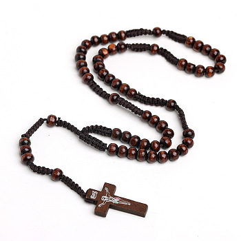 Wood Beads Pendant Necklaces, Jewely for Unisex, Cross, Coconut Brown, 17.72 inch(45cm)