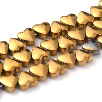 Non-magnetic Synthetic Hematite Beads Strands, Galvanic Plating(Color Retention for 1 Year), Heart, Golden Plated, 6x6x3mm, Hole: 1mm, about 76pcs/strand, 15.94 inch(40.5cm)
