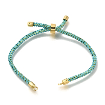 Braided Cotton Cord Slider Bracelet Making, with Rack Plating Brass Findings, Real 18K Gold Plated, Medium Turquoise, 8-5/8x1/8 inch(22x0.3cm), Hole: 2mm