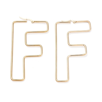 304 Stainless Steel Hoop Earrings, Golden, Letter.F, 78x41x2mm, 12 Gauge, Pin: 0.6x1.5mm