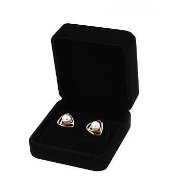 Square Velvet Earrings Storage Boxes, Jewerly Gift Case for Earring Stud, Black, 70x70x35mm