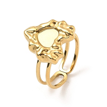 304 Stainless Steel Open Cuff Pad Ring Settings, Heart, Real 18K Gold Plated, US Size 6 1/2(16.9mm), 5mm, Tray: 7x7mm