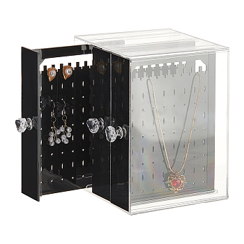 Rectangle Plastic Earring Display Drawer Box, Jewelry Organizer Holder Case with 3 Vertical Drawers, for Dangle Earring Storage, Black, 13x13x17.2cm