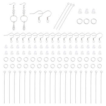 DIY Earring Making Finding Kit, Including 304 Stainless Steel Earring Hooks & Open Jump Rings, 201 Stainless Steel Eye Pin, Plastic Ear Nuts, Stainless Steel Color, 1000Pcs/box