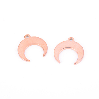 Stainless Steel Pendants, Laser Cut, Crescent/Double Horn, Rose Gold, 15.5x15x1.5mm, Hole: 1.6mm