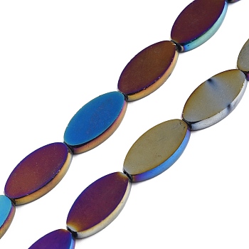 Glass Beads Strands, Oval, Purple, 19x10x3.5mm, Hole: 1.4mm, about 22pcs/strand, 16.93''(43cm)