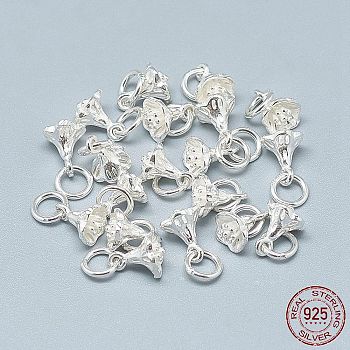 925 Sterling Silver Charms, with Jump Ring, Flower, Silver, 9x6.5x6mm, Hole: 4mm