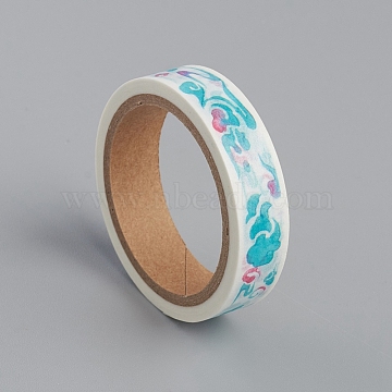 Chinese Style DIY Scrapbook Decorative Adhesive Tapes, with Spool, Clouds Pattern, Deep Sky Blue, 10mm, 5m/roll(DIY-I022-03A)