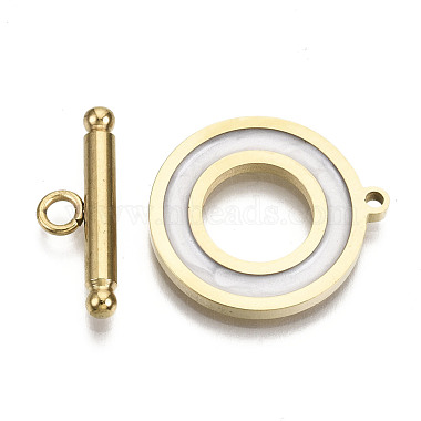 Real 18K Gold Plated White Ring 201 Stainless Steel Toggle Clasps