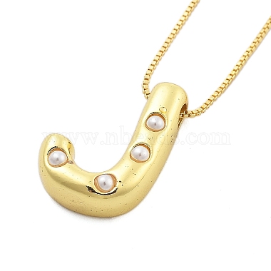 Brass & Plastic Pearl Letter Pendant Box Chain Necklaces for Women(NJEW-U017-01G-10)-2