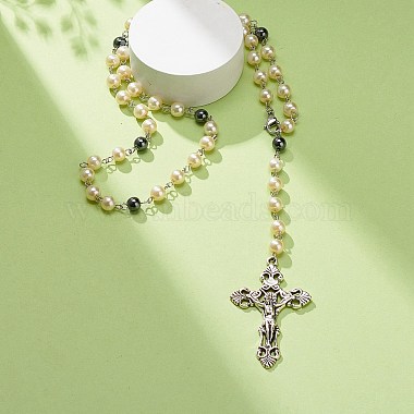 Synthetic Hematite & Glass Rosary Bead Necklaces for Women(NJEW-JN03992)-8