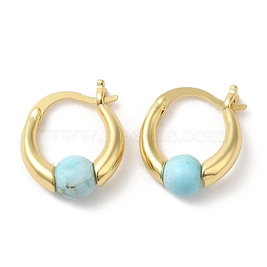 boucles d'oreilles créoles en perles rondes turquoise synthétique(EJEW-A099-03G-03)-2