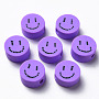 Handmade Polymer Clay Beads, for DIY Jewelry Crafts Supplies, Flat Round with Smiling Face, Medium Slate Blue, 9x4~5mm, Hole: 1.6mm