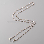 Plastic Pearl Beaded Eyeglasses Chains, Golden Brass Neck Strap for Eyeglasses, with Rubber Loop Ends, White, 28.34 inch(72cm)(AJEW-WH0038-26)