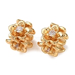 Brass Micro Pave Clear Cubic Zirconia Beads, Flower, Real 18K Gold Plated, 9x7mm, Hole: 2.3mm(KK-K422-19G)