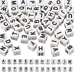 52Pcs 26 Styles Glazed Porcelain Beads, Glossy Ceramic Beads, Square with Letter A~Z, Black, 8.5x8.5x8.5mm, Hole: 1.6mm, 2pcs/style(PORC-UN0001-03)