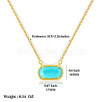 304 Stainless Steel Pave Cubic Zirconia Oval Birth Stone Pendant Necklaces for Women, Golden, Cyan, 18.50 inch(47cm)(FS-WGC2097-04)