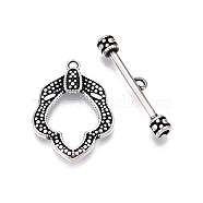 Jewelry Clasps, 925 Sterling Silver Ring Toggle Clasps, with S925 Stamp, Leaf, Antique Silver, 21.5x15.5x2mm, Hole: 1.4mm(STER-T007-77AS)