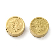 Ion Plating(IP) 316L Surgical Stainless Steel Beads, Textured, Flat Round with Flower, Real 18K Gold Plated, 8x3mm, Hole: 2mm(STAS-D090-03G)