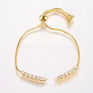 Brass Chain Bracelet Making, Box Chain Bracelets, Slider Bracelets Making, with Cubic Zirconia, Square, Real 18K Gold Plated, 9-1/2 inchx1/8 inch(240x1mm, Hole: 1mm)(MAK-P007-04-03G)