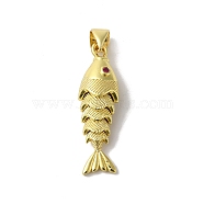 Brass Micro Pave Cubic Zirconia Pendants, Lead Free & Cadmium Free, Long-Lasting Plated, Fish, Real 18K Gold Plated, 27x8x6mm, Hole: 4.5x4mm(KK-H487-23G-02)