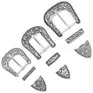3 Sets 3 Style Belt Alloy Buckle Sets, include Roller Buckle, Rectangle Silder Charm, Triangle Zipper Stopper, Antique Silver, Buckle: 48~65x52~68x3~6mm, 1 set/style(FIND-FH0006-22)