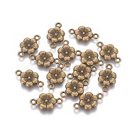 Tibetan Style Links connectors, Plum Blossom, Antique Bronze, Lead Free and Nickel Free and Cadmium Free, 18x10mm, Hole: 2mm(X-MLF5093Y-NF)