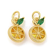 Brass Micro Pave Gold Cubic Zirconia Charms, Lemon Charms, Real 18K Gold Plated, 13.5x9x4.5mm, Hole: 3mm(KK-G490-22G)