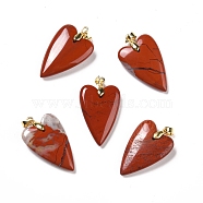 Natural Red Jasper Pendants, with Rack Plating Golden Plated Brass Findings, Long-Lasting Plated, Heart, 32~34x20x8mm, Hole: 4x4mm(G-E570-01G-02)