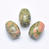 Natural Unakite Beads, Half Drilled(Holes on Both Sides), Barrel, 24.5~25x18mm, Hole: 2.5~3mm(G-P384-U08)